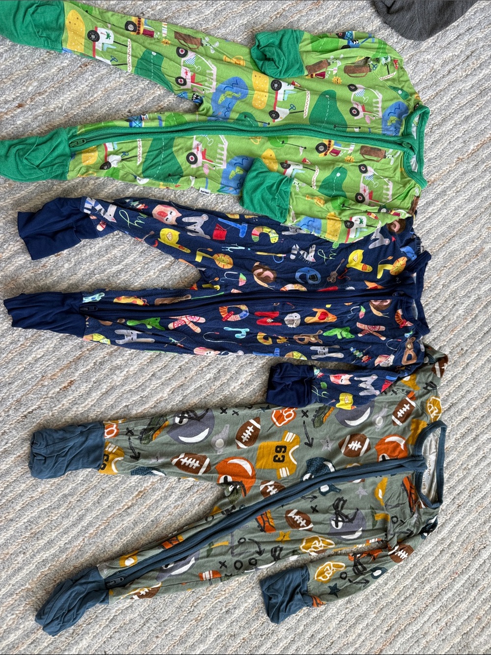 Little Sleepies Green Tractor & Navy Vehicle Print Footed Pajamas